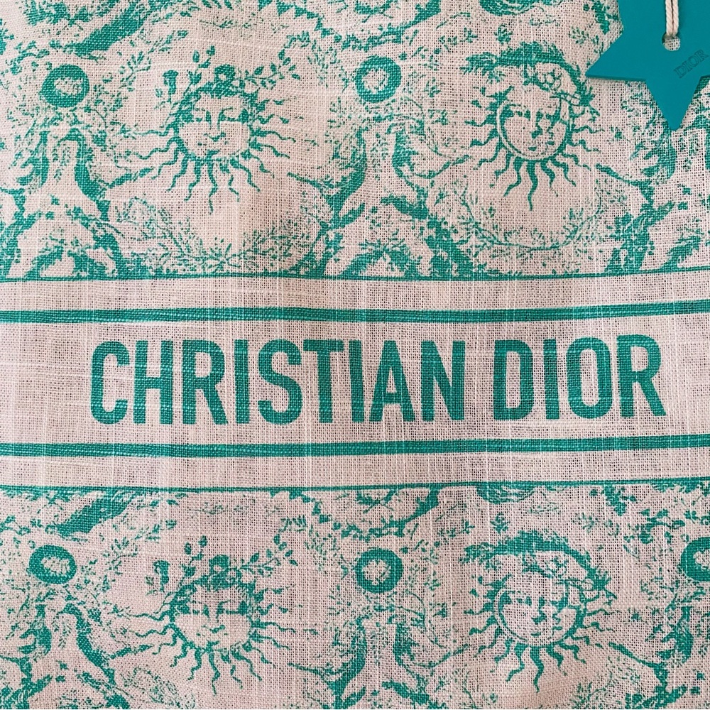 Brand New Christian Dior Green Dioriviera Print Linen Blend Tote Bag XL size - Picture 4 of 14